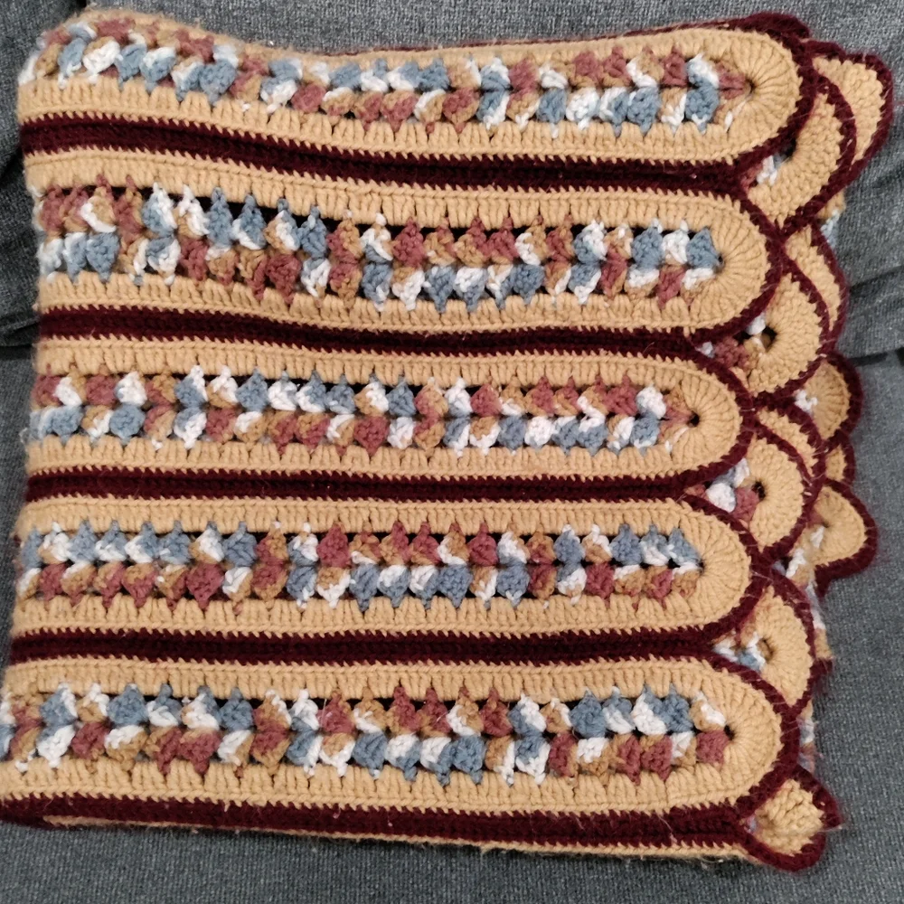 Handmade multicolored scalloped afghan quilt X-large warm colors 5'x6' approxim…